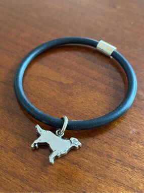 Sterling Silver Retriever Dog Charm on Black Rubbery Bracelet